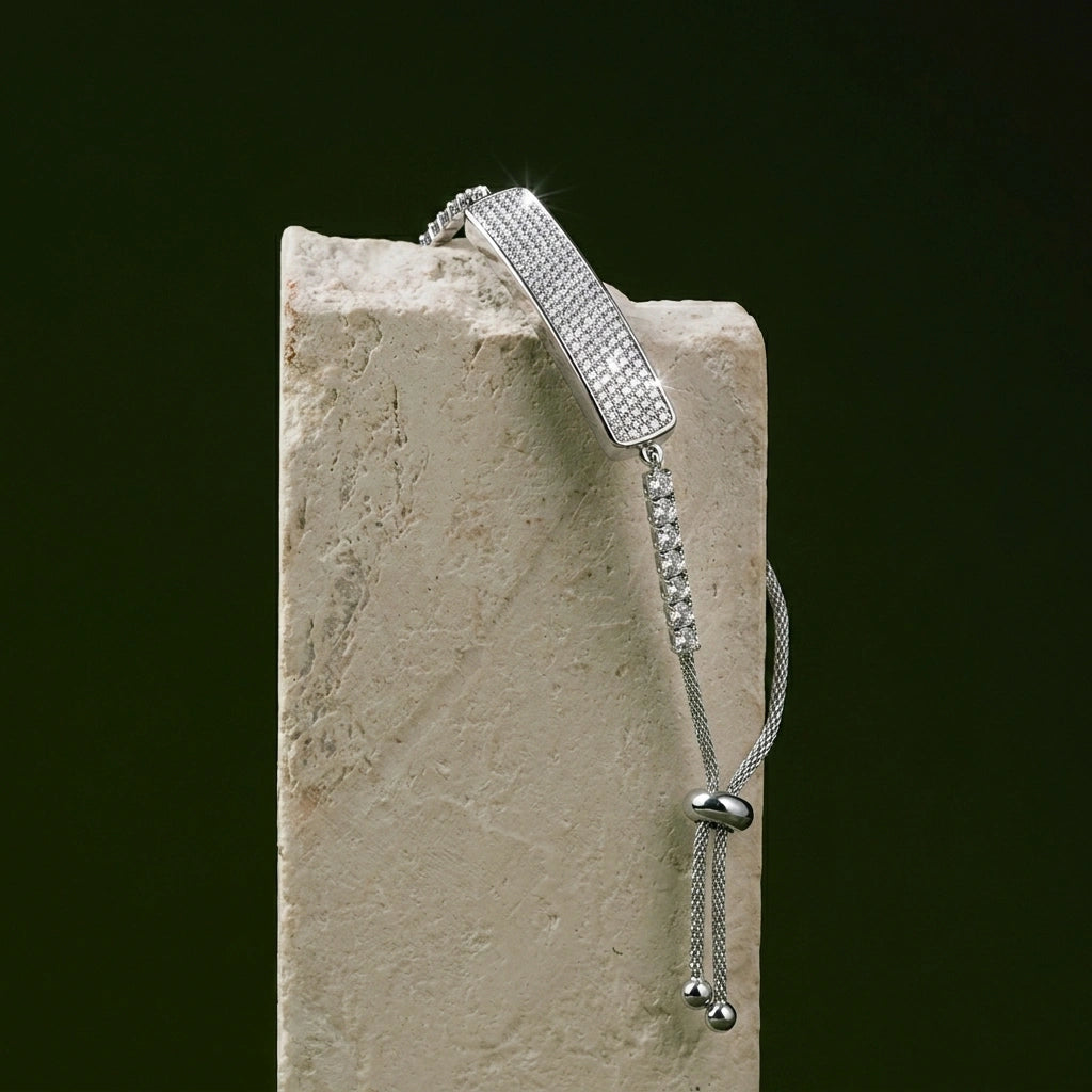 [FR] Barre pavée de cristaux du bracelet Tetra argent