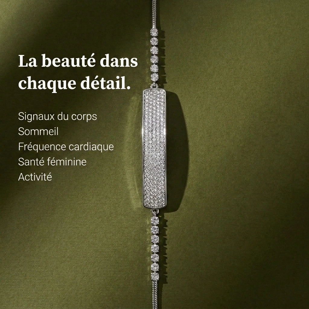 [FR] Détail du pavage de cristaux du bracelet Tetra argent
